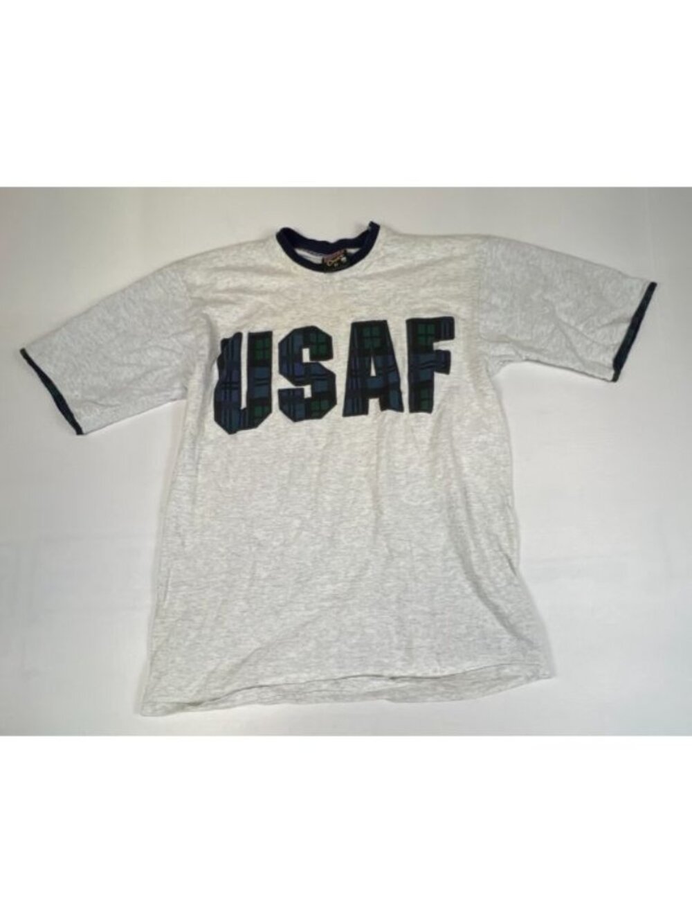 Vintage Soffe’s Choice USAF T-Shirt Mens Medium Gray Made in USA Plaid Graphic